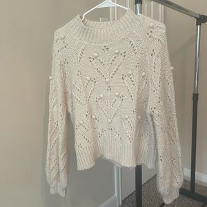 Cream chunky balloon sleeve sweater